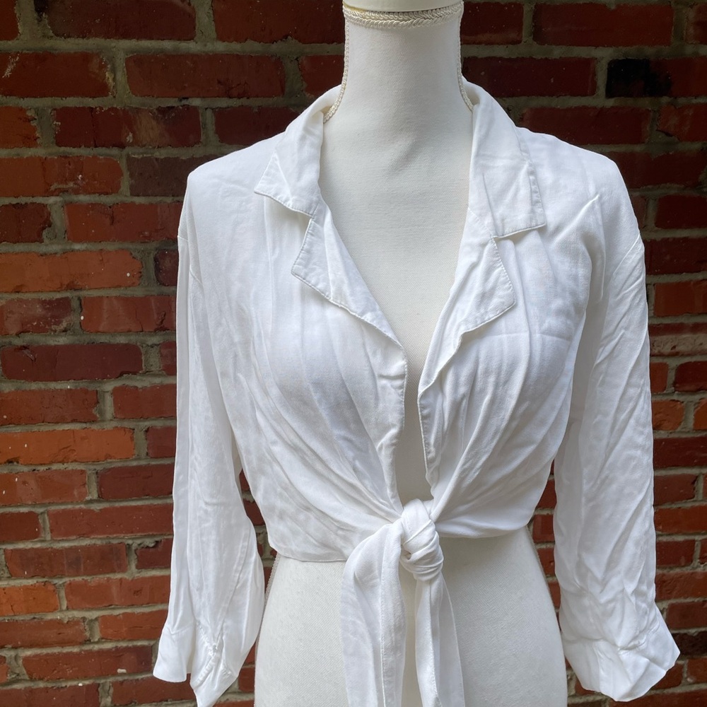Vintage Platinum Dorothy Schoelen Cropped Jacket Collar Wrap Tie White Sz Medium - Picture 2 of 6